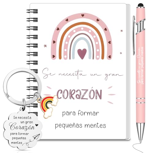 Sinmoe 3 Stück Lehrer Dankeschön Geschenke Regenbogen Spiral Notizblock Druckkugelschreiber und Schlüsselanhänger Erzieher Jahresende Geschenk für Lehrerin Abschied Geburtstag Abschluss Ruhestand von Sinmoe