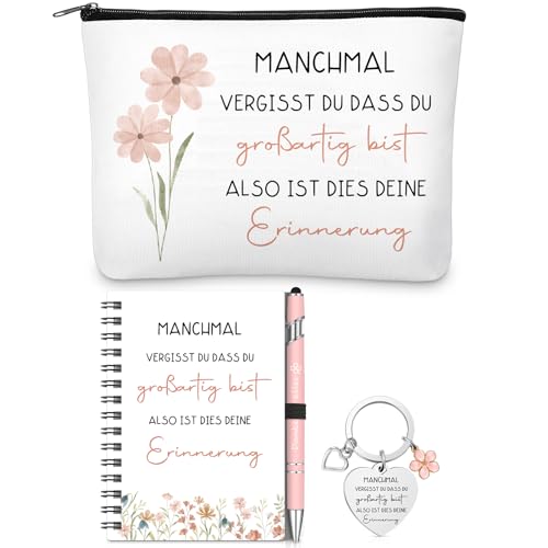 Sinmoe 4 Stück Danke Geschenk für Kollegin Mitarbeiter inklusive 1 Kosmetiktasche 1 Notizbuch 1 Kugelschreiber 1 Schlüsselanhänger für Abschied Jobwechsel Geburtstag(Manchmal Vergisst Du) von Sinmoe