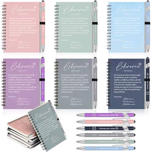 Sinmoe 6 Sets Dankeschön Geschenke für Lehrerin 6 Spirale Notizblock, 6 Lehrer Kugelschreiber Abschiedsgeschenk für Lehrer Motivierendes Geschenkset für Weihnachten(Lehrerin) von Sinmoe
