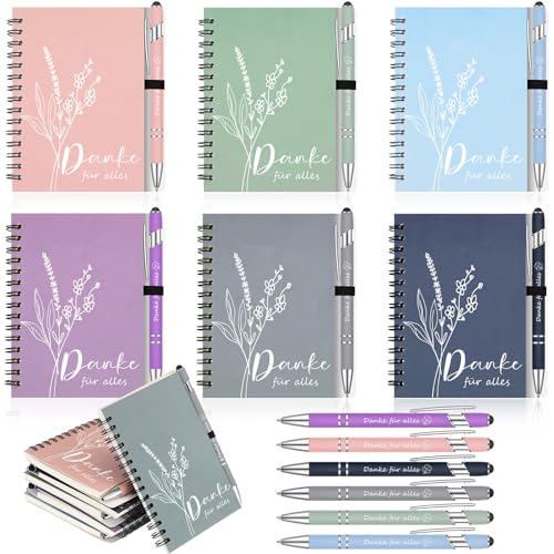 Sinmoe 6 Sets Dankeschön Geschenke für Kollegen 6 Spirale Notizblock, 6 Kugelschreiber mit Touchpen Abschiedsgeschenk für Kollegen Motivierendes Geschenkset für Weihnachten(Danke für Alles) von Sinmoe