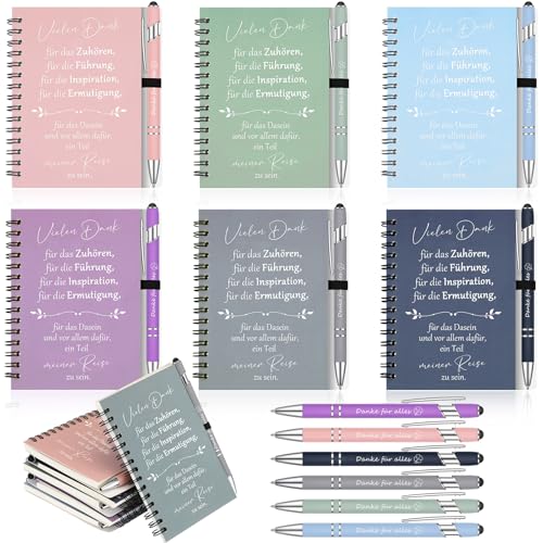 Sinmoe 6 Sets Dankeschön Geschenke für Kollegen 6 Spirale Notizblock, 6 Kugelschreiber mit Touchpen Abschiedsgeschenk für Kollegen Motivierendes Geschenkset für Weihnachten(Vielen Dank) von Sinmoe