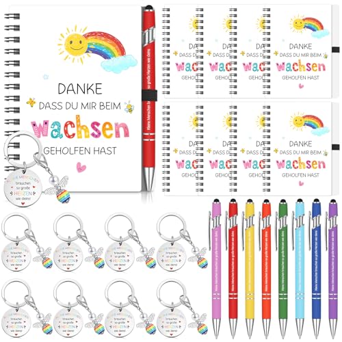 Sinmoe 8 Set 24 Stück Dankeschön Geschenk für Lehrerin Frauen Inspirierend Spirale Notizblock Kugelschreiber Liniert Notizbuch Regenbogen Engel Schlüsselanhänger Abschiedsgeschenk für Erzieherin von Sinmoe