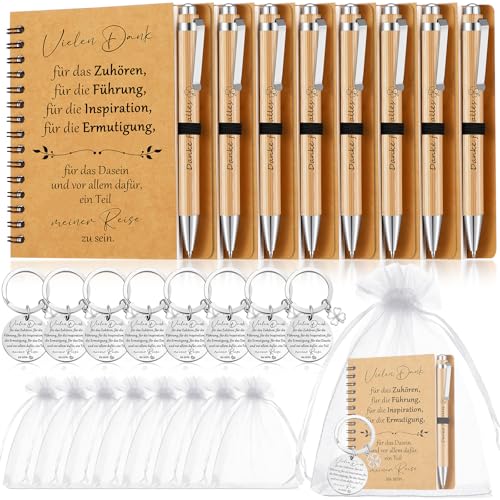 Sinmoe 8 Sets Geschenk für Kollegen Mitarbeiter Motivierendes Spirale Notizblock Danke für Alles Holz Kugelschreiber Schlüsselanhänger für Jobwechsel Weihnachten(Vielen Dank) von Sinmoe