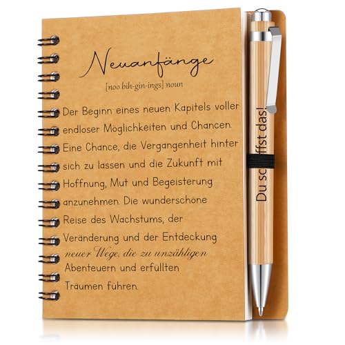 Sinmoe Abschiedsgeschenk Kollege Mitarbeiter Dankeschön Geschenke für Kollegen Motivierendes Inspirierendes Notizbuch mit Holz Kugelschreiber Mini Spirale Notizblock(Neuanfang) von Sinmoe