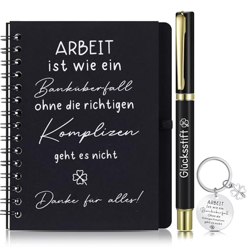 Sinmoe Dankeschön Geschenke für Kollegen Mitarbeiter A6 Spirale Notizblock Notizbuch Inspirierenden Kugelschreiber Schlüsselanhänger für Jobwechsel Büro(ARBEIT ist wie ein Banküberfall) von Sinmoe