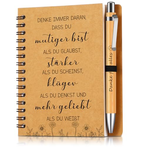 Sinmoe Dankeschön Geschenke für Kollegen Mitarbeiter Geschenke Motivierendes Inspirierendes Mini Notizbuch mit Holzkugelschreiber Spirale Linierter Notizblock Kugelschreiber(Denke Immer Daran) von Sinmoe