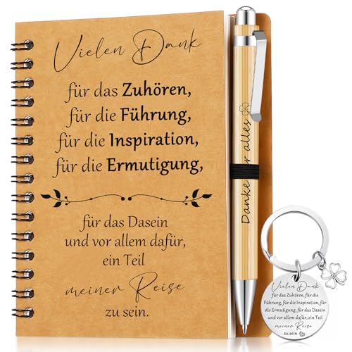 Sinmoe Dankeschön Geschenkset für Kollegen A6 Spiral Notizbuch Danke für Alles Kugelschreiber Schlüsselanhänger Notizblöcke Mitarbeiter Abschied Geschenk(Vielen Dank für das) von Sinmoe