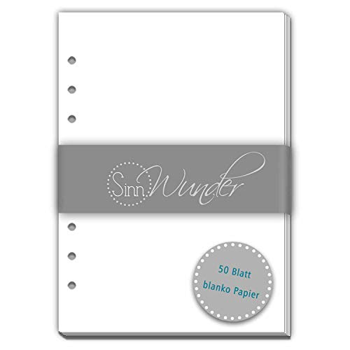 SinnWunder® 50 Blatt Din A5 (14,8 x 21 cm) Premium Notiz-Papier blanko - Für 6-Ringplaner von SinnWunder
