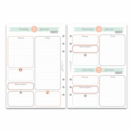 SinnWunder® Premium Kalendereinlagen 2025 - Tages-Kalender mit 1 Tag pro Seite – Größe Din A5 – 6-fach-Lochung für Ringbücher – HappySinn von SinnWunder