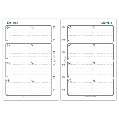 SinnWunder® Premium Ringbuch-Einlagen für Adressen und Kontakte - für 6-Ring-Planer - Größe Pocket von SinnWunder