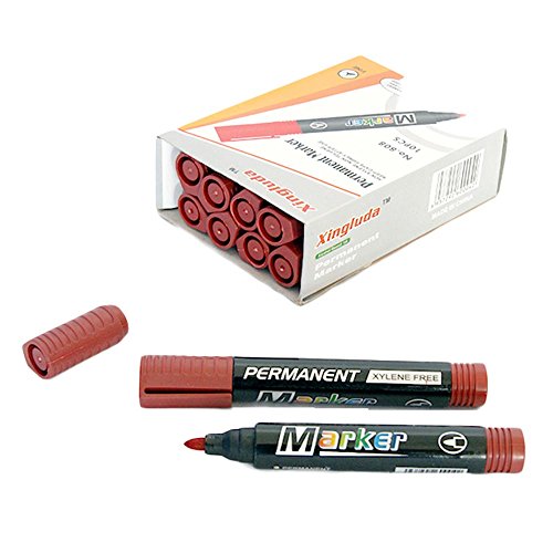 Sinoba 10er Pack Permanentmarker Textmarker Marker Stift wasserfest versch. Farben (Rot) von Sinoba