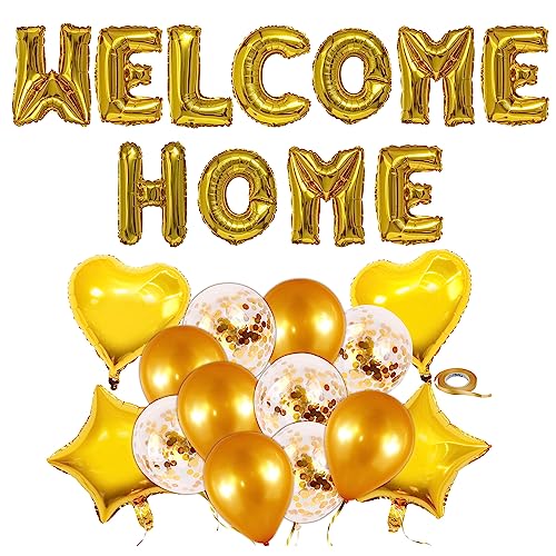 Sinofort 16 STÜCKE Willkommen Home Dekoration Welcome Home Ballons und Banner Set mit Herz und Stern Pailletten Ballons für Home Decoration Family Party Supplies Sinofort 16 STÜCKE Willkommen Home Dekoration Welcome Home Ballons und Banner Set mit Herz und Stern Pailletten Ballons für Home Decoration Family Party Supplies von Sinofort