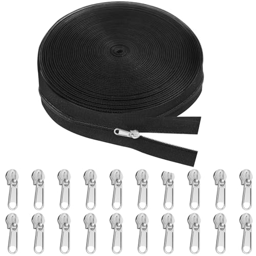 Sinofort Endlosreißverschluss mit Zipper, 20m Reißverschlüsse, 3cm Reißverschluss für Bettwäsche, Endlos Reissverschluss mit 20 Metall Schieber, Reißverschluss Meterware für Bettwäsche Kleidung Tasche von Sinofort