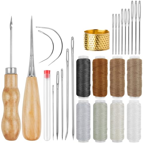 Sinofort Leder Nähset,27 Stück Leder Werkzeug Set, Lederhandwerk Ledernähset Enthalten Leder Nähahle,Leder Nähen Werkzeug, Nähahle, Nahttrenner, Nähgarn für Reparaturen, Handnähen, DIY-Lederhandwerk Sinofort Leder Nähset,27 Stück Leder Werkzeug Set, Lederhandwerk Ledernähset Enthalten Leder Nähahle,Leder Nähen Werkzeug, Nähahle, Nahttrenner, Nähgarn für Reparaturen, Handnähen, DIY-Lederhandwerk von Sinofort