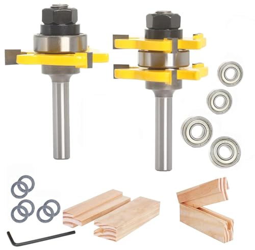 Sinoprotools 2 Teilig Nut- und Federfräser Set, Oberfräser Set 8mm Schaft für Elektro Oberfräsen,Nutfräser mit 2 Lager,Holz Fräser für Holzschneider Werkzeug und DIY von Sinoprotools