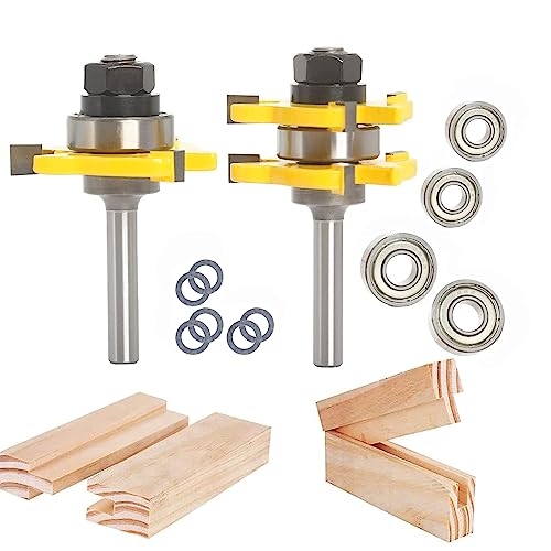 Sinoprotools Nut- und Federfräser-Set, 1/4-Zoll-Schaft, 3,5 cm Schnittdurchmesser, 3 Zähne, T-Form, Holzfräser, Tischler-Frässtifte für Heimwerkerarbeiten, Holzbearbeitung, 2 Stück von Sinoprotools