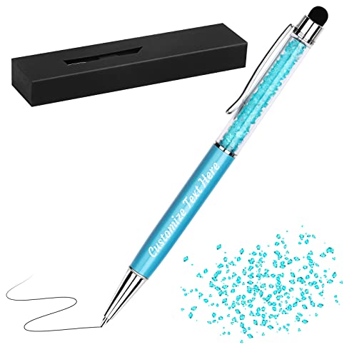 2-in-1 Personalisiert Kristall-Kugelschreiber,Kugelschreiber mit Text Gravur, Metall Stifte für Schule Schreibwaren Bürobedarf (1 Stöcke, Blau) von Sinseike