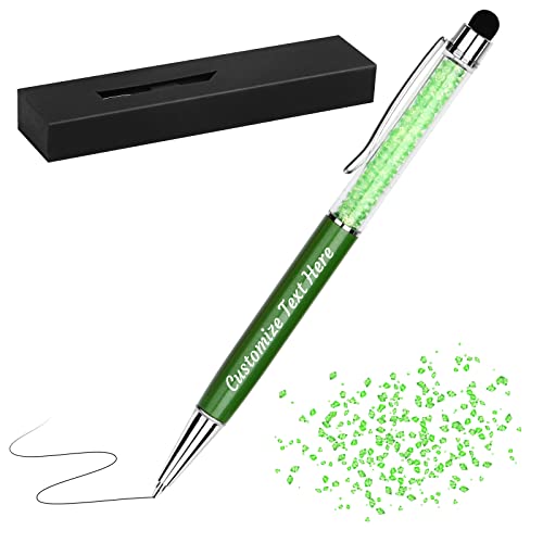 2-in-1 Personalisiert Kristall-Kugelschreiber,Kugelschreiber mit Text Gravur, Metall Stifte für Schule Schreibwaren Bürobedarf (1 Stöcke, Grün) von Sinseike