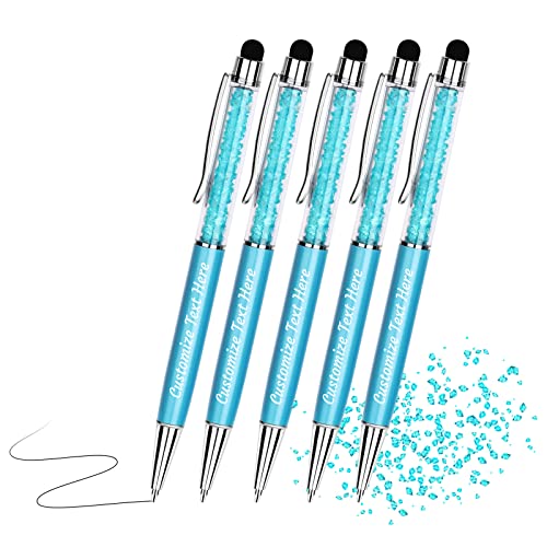 2-in-1 Personalisiert Kristall-Kugelschreiber,Kugelschreiber mit Text Gravur, Metall Stifte für Schule Schreibwaren Bürobedarf (5 Stöcke, Blau) von Sinseike