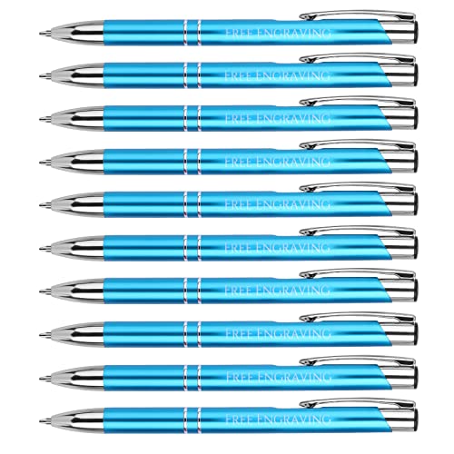 Kugelschreiber Hochwertig,10 Stück Kugelschreiber Schwarz Blau Set,Kulli für einfaches & weiches Schreiben Extra 10 Blau Kugelschreiber Minen (Hellblau, Personalisiert) von Sinseike