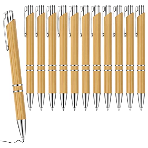 Nachhaltiges Kugelschreiber Set, 12 Stück Bambus Kugelschreiber, Hochwertiger Bambus Kugelschreiber, für Schreiben, Journaling, Schule, Bürobedarf, Abschlussgeschenk von Sinseike