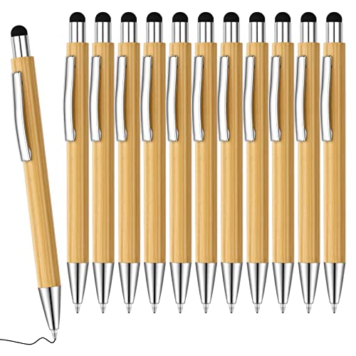 Nachhaltiges Kugelschreiber Set, 12 Stück Bambus Kugelschreiber mit Touchfunktion, Holzkugelschreiber für Schreiben, Journaling, Schule, Bürobedarf, Abschlussgeschenk von Sinseike