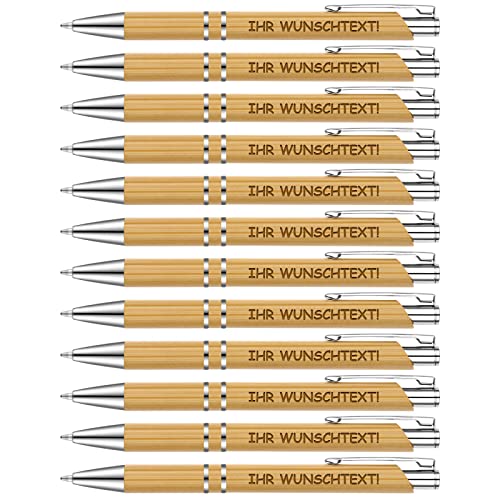 Personalisierbar Kugelschreiber Set, 12 Stück Hochwertiger Bambus Kugelschreiber, Holzkugelschreiber für Schreiben, Journaling, Schule, Bürobedarf, Abschlussgeschenk von Sinseike