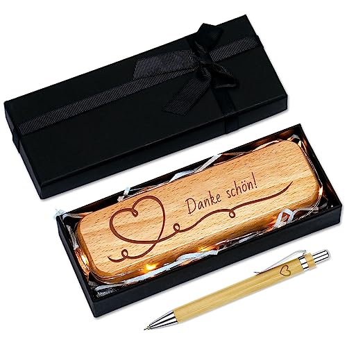 Sinseike Kugelschreiber und Holzbox mit Gravur in Geschenk-Box,Inspirierender Nachhaltig Geschenk für Kollegen, Freunde, Familie (Danke Schön) von Sinseike