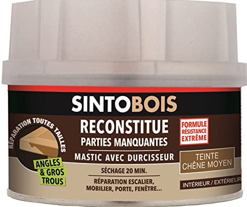SINTO Holz – Holzpaste – Ecken und große Löcher – füllt fehlende Teile – innen außen – hohe Festigkeit & Haftung – trocken in 20 Minuten – Eiche mittel – professionelle Technik – 550 g von Sinto