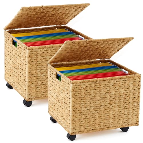 Sintuff Roll-Aktenschrank mit Deckel, 44,5 x 37,8 x 33 cm, Seegras Roll-Aktenschrank mit Rollen, dekorativer Hängeregistratur-Organizer, Korb-Box für Zuhause, Büro, Aufbewahrung, 2 Stück Sintuff Roll-Aktenschrank mit Deckel, 44,5 x 37,8 x 33 cm, Seegras Roll-Aktenschrank mit Rollen, dekorativer Hängeregistratur-Organizer, Korb-Box für Zuhause, Büro, Aufbewahrung, 2 Stück von Sintuff