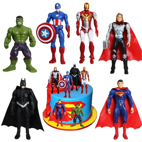 6 Stück Marvel Avengers Figuren Set, Superhelden Figuren Tortendeko, Avengers Figuren Kuchen Dekoration, Tortendeko Avengers Figuren, Superhero Cake Topper Figur für Mädchen Jungen Kinder von Sinwind