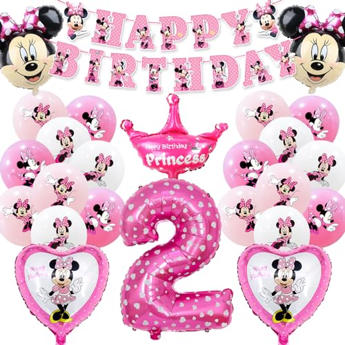 Ballon Minnie Geburtstagsdeko 2 Jahre, Minnie Luftballons, 25 Stück Mini Mouse Geburtstag Deko, Minnie Mouse Kindergeburtstag Party Deko für Mädchen Jungen (Minnie Party 2. Geburtstag Deko) von Sinwind
