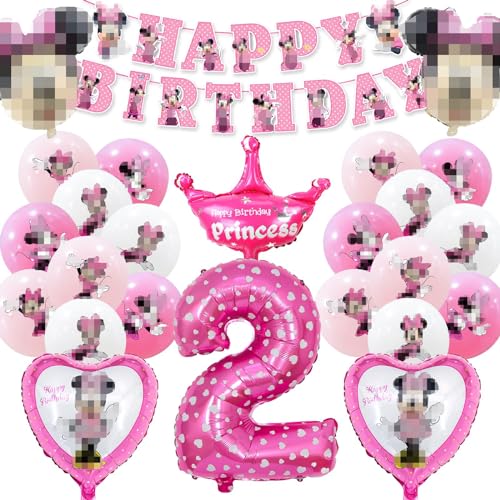Ballon Minni Geburtstagsdeko 2 Jahre, Minni Luftballons, 25 Stück Mini Geburtstag Deko, Mouse Kindergeburtstag Party Deko für Mädchen Jungen (Minni Party 2. Geburtstag Deko) von Sinwind