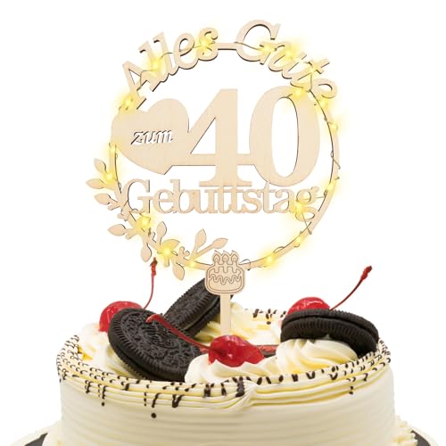 Cake Topper 40th, Tortendeko 40 mit LED Lichterkette, Alles Gute zum Geburtstag 40 Jahre, Kuchen Deko für 40 Männer Frauen, 40th Birthday Decoration Cake Topper 40th, Tortendeko 40 mit LED Lichterkette, Alles Gute zum Geburtstag 40 Jahre, Kuchen Deko für 40 Männer Frauen, 40th Birthday Decoration von Sinwind