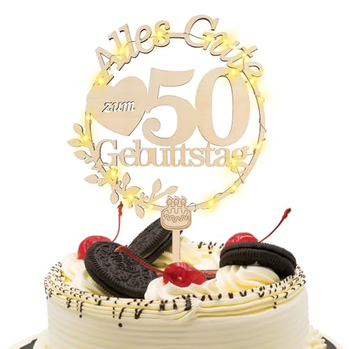 Cake Topper 50th, Tortendeko 50 mit LED Lichterkette, Alles Gute zum Geburtstag 50 Jahre, Kuchen Deko für 50 Männer Frauen, 50th Birthday Decoration Cake Topper 50th, Tortendeko 50 mit LED Lichterkette, Alles Gute zum Geburtstag 50 Jahre, Kuchen Deko für 50 Männer Frauen, 50th Birthday Decoration von Sinwind