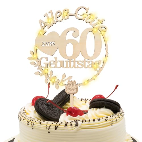 Cake Topper 60th, Tortendeko 60 mit LED Lichterkette, Alles Gute zum Geburtstag 60 Jahre, Kuchen Deko für 60 Männer Frauen, 60th Birthday Decoration Cake Topper 60th, Tortendeko 60 mit LED Lichterkette, Alles Gute zum Geburtstag 60 Jahre, Kuchen Deko für 60 Männer Frauen, 60th Birthday Decoration von Sinwind