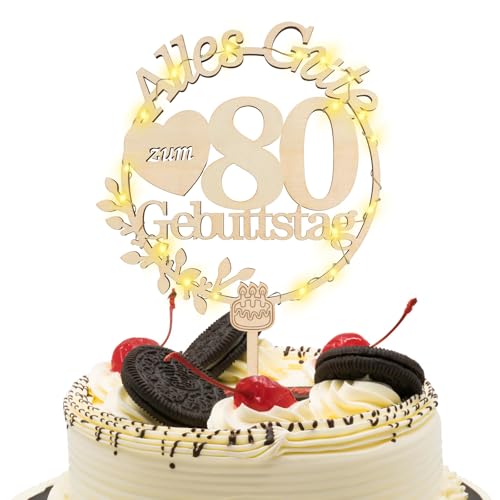 Cake Topper 80th, Tortendeko 80 mit LED Lichterkette, Alles Gute zum Geburtstag 80 Jahre, Kuchen Deko für 80 Männer Frauen, 80th Birthday Decoration Cake Topper 80th, Tortendeko 80 mit LED Lichterkette, Alles Gute zum Geburtstag 80 Jahre, Kuchen Deko für 80 Männer Frauen, 80th Birthday Decoration von Sinwind