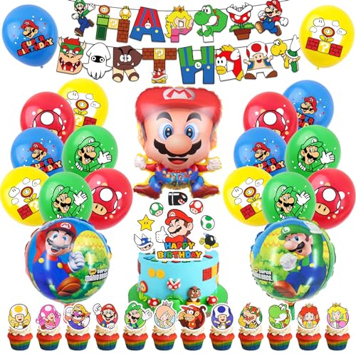 Super Mario Geburtstag Deko Luftballon, Super Mario Luftballons Geburtstag, Super Mario Kindergeburtstag Deko, Super Mario Dekoration Kuchen, Happy Birthday Banner, Super Mario Party Balloons von Sinwind