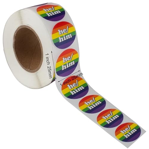 500 PIECES He/Him Pronoun Sticker for LGBTQ Pride Parades and Events 25mm Round Shaped Stickers on a Roll von Sinwinkori