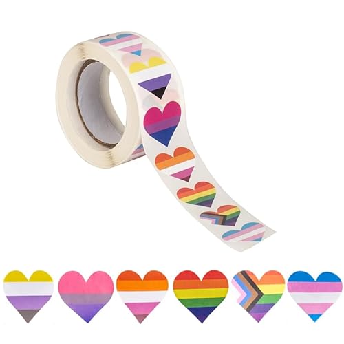 Mix Pride Herz-Aufkleber für LGBTQ Pride Parades and Events Regenbogenflagge herzförmige Aufkleber auf einer Rolle von Sinwinkori