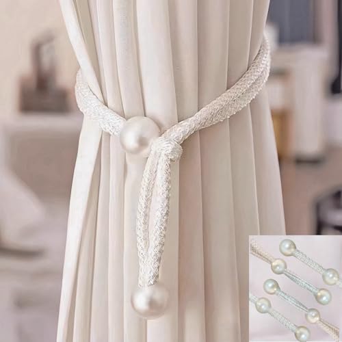 Gardinenhalter Raffhalter,Sinxioer Raffhalter für Vorhänge Beige Weiss Perle Gardinenhalte Vorhang Binder Schnallen Moderne Gardinenclips Schlafzimmer 4 Stück (weiß) von Sinxioer