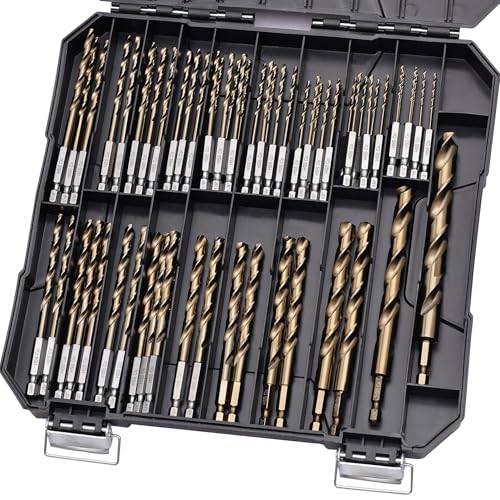 Kobalt-Bohrer-Set, Sechskantschaft, 63-teilig, 1/16 Zoll - 1/2 Zoll, M35 HSS Spiralbohrer für Metall und gehärteten Stahl, mit indiziertem Aufbewahrungskoffer von Sinyeenglon