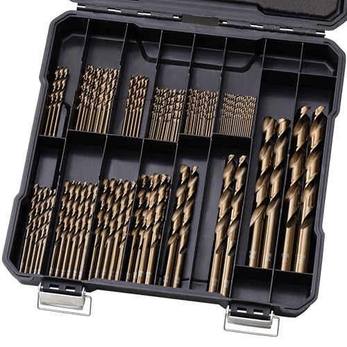 Sinyeenglon Kobalt-Bohrer-Set für gehärtetes Metall und Edelstahl, 101 Stück, M35 Hochgeschwindigkeitsstahl-Spiralbohrer, 1/16-1/2 Zoll, mit Kunststoff-Index-Aufbewahrungskoffer von Sinyeenglon