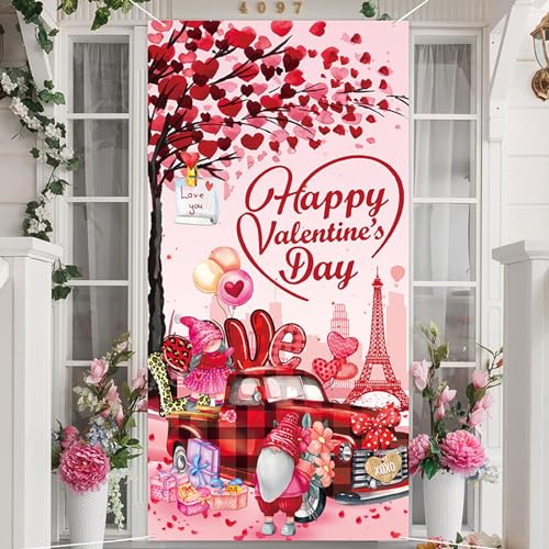 Türabdeckung mit Aufschrift "Happy Valentines Day", 1,8 x 2,9 m, Valentinstagstürdekoration, rotes und pinkes Herz, Valentinstag-Türdekoration für Valentinstag, Party von SioNs