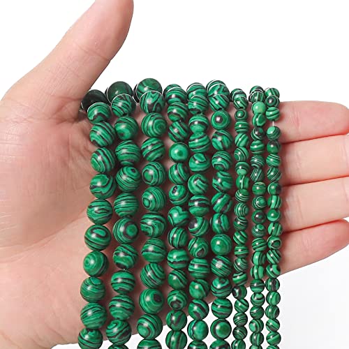 45 Stück 8 mm Malachit-Perlen für die Schmuckherstellung, natürliche Halbedelstein-Perlen, runde glatte Edelstein-Abstandshalter-Perlen für Halsketten, Armbänder von Siomia