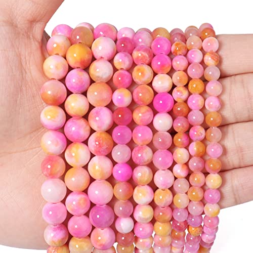60 Stück 6 mm rosa gelbe persische Jade lose Perlen für Schmuckherstellung, natürliche Halbedelstein-Perlen, rund, glatt, Edelstein-Abstandshalter, Charms für Halsketten, Armbänder von Siomia