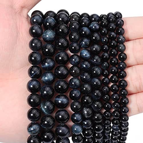 Siomia 35 Stück 10 mm natürliche blaue Tigeraugenperlen aus Glas, Heilende Energieperlen, runde Perlen für Schmuckherstellung, Armbänder und Halsketten von Siomia