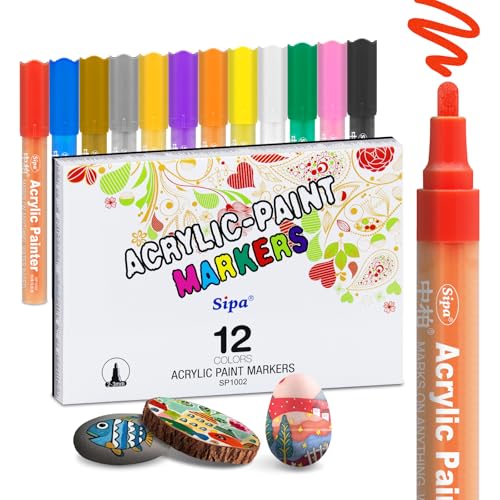 Sipa Acrylstifte Set 12 Stück Wasserfest, Acrylic Paint Marker für Steine, Keramik, Glas, Tassen und Leinwand, 3mm Acrylmarker mit Acrylfarben Set Stifte, Acryl Marker Stifte für Holz, Metall, Papier Sipa Acrylstifte Set 12 Stück Wasserfest, Acrylic Paint Marker für Steine, Keramik, Glas, Tassen und Leinwand, 3mm Acrylmarker mit Acrylfarben Set Stifte, Acryl Marker Stifte für Holz, Metall, Papier von Sipa