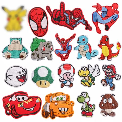 Bügelflicken Kinder, Aufbügelflicken Kinder, 18 Stück Patches Aufnäher, Bügelaufkleber Kleidung, Patches zum Aufbügeln Jungen, Mädchen von Siphus