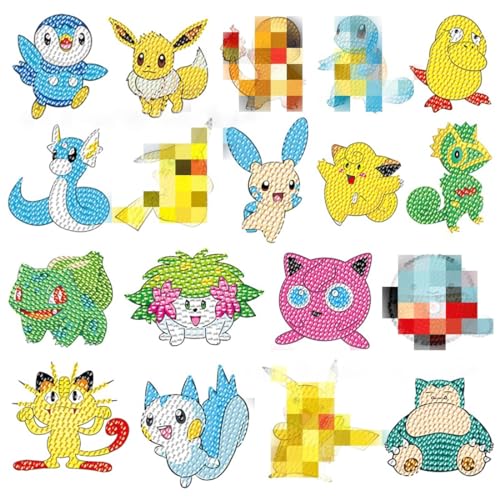 Diamond Painting Sticker, 18 Stück Diamond Painting Kinder, Cartoon Diamantmalerei für Kinder, 5D Diamond Painting Set Kinder, Diy Set Kinder für Jungen Mädchen von Siphus